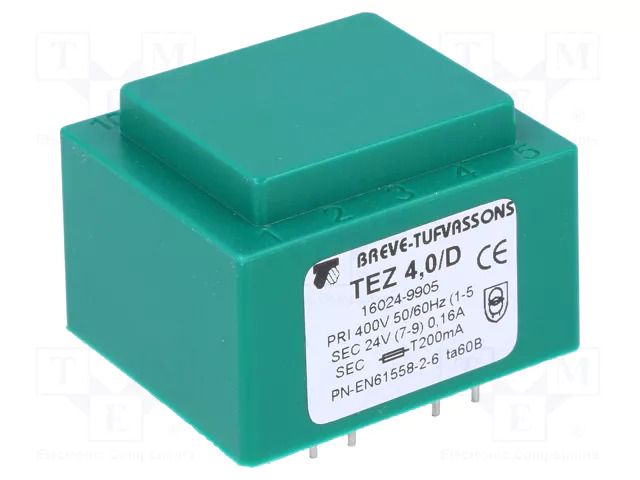 Transformer: encapsulated; 4VA; 400VAC; 24V; 166.6mA; PCB; IP00 BREVE TUFVASSONS TEZ4/D400/24V