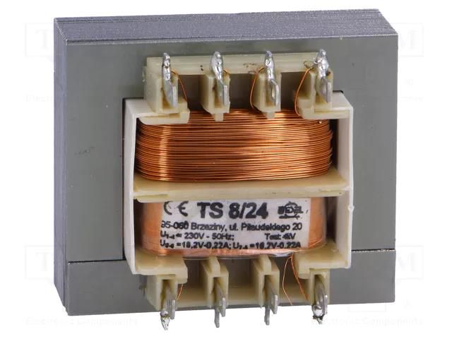 Transformer: mains; 8VA; 230VAC; 18.2V; 18.2V; 220mA; 220mA; IP00 INDEL TS8/24