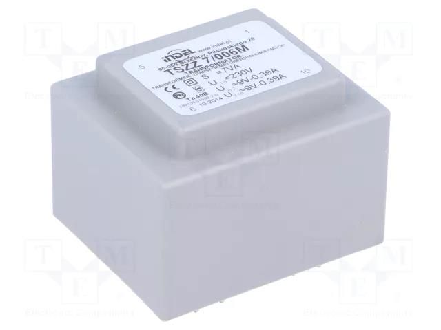 Transformer: encapsulated; 7VA; 230VAC; 9V; 9V; 380mA; 380mA; PCB INDEL TSZZ6/2X9V