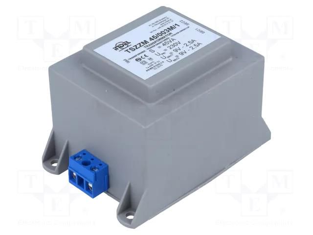 Transformer: encapsulated; 45VA; 230VAC; 9V; 9V; 2.5A; screw type INDEL TSZZM45/2X9V