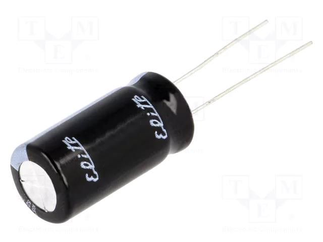 Capacitor: electrolytic; THT; 10uF; 250VDC; Ø10x20mm; Pitch: 5mm Elite PJ2E100MNN1020