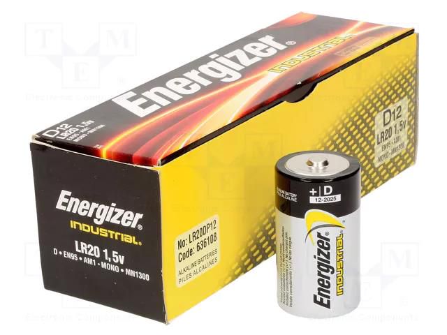 Battery: alkaline; D; 1.5V; non-rechargeable; 12pcs; Industrial ENERGIZER BAT-LR20/EGI-BOX