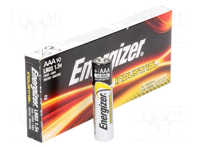 Battery: alkaline; AAA,R3; 1.5V; non-rechargeable; 10pcs. ENERGIZER BAT-LR03/EGI-BOX