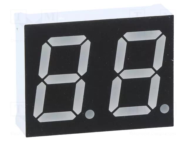 Display: LED; 7-segment; 14.2mm; 0.56"; No.char: 2; red; 60mcd; anode OPTO Plus LED OPD-D5630LE-BW