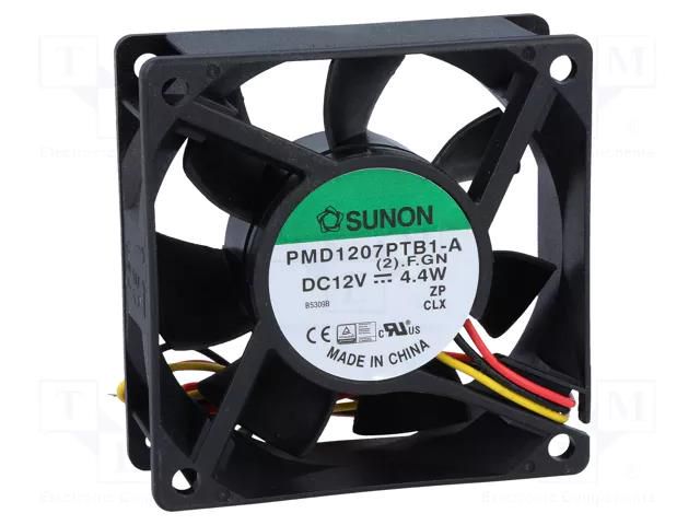 Fan: DC; axial; 12VDC; 70x70x25mm; 83.25m3/h; 45dBA; ball; 9.14mmH2O SUNON PMD1207PTB1AF