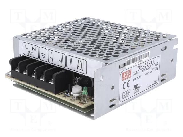 Power supply: switching; for building in,modular; 50W; 12VDC MEAN WELL RS-50-12