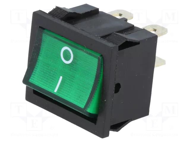 ROCKER; DPST; Pos: 2; ON-OFF; 6A/250VAC; green; neon lamp; 35mΩ NINIGI RSSM2014C3GN