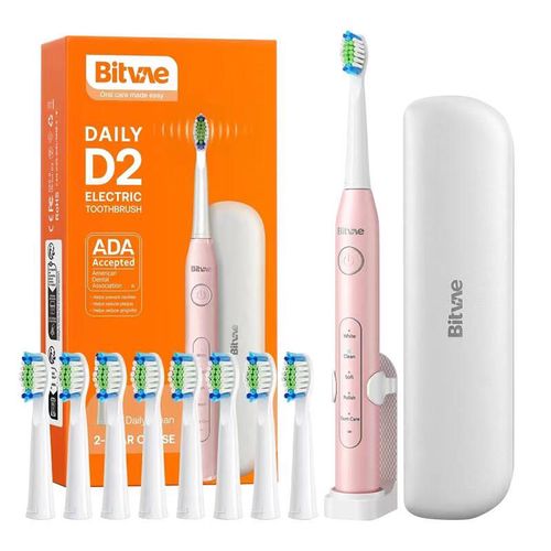 Sonic toothbrush with tips set, holder and case D2 (pink), Bitvae D2Pink+holder+case