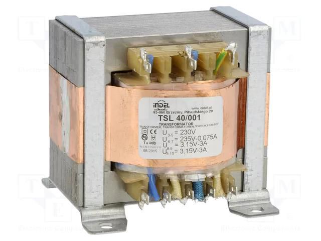 Transformer: mains; 230VAC; 235V; 3.15V; 3.15V; 0.075A; 3A; 3A INDEL TSL40/001