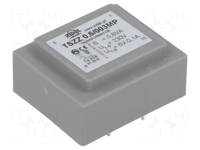 Transformer: encapsulated; 0.6VA; 230VAC; 6V; 100mA; PCB; IP00 INDEL TSZZ0.5/6V