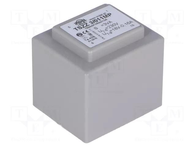 Transformer: encapsulated; 3VA; 230VAC; 18V; 160mA; PCB; IP00 INDEL TSZZ2.8/18V