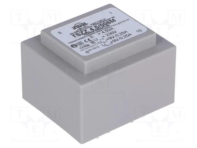 Transformer: encapsulated; 4.5VA; 230VAC; 9V; 9V; 250mA; 220mA; PCB INDEL TSZZ4/2X9V