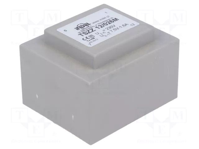 Transformer: encapsulated; 12VA; 230VAC; 7.5V; 1.6A; PCB; IP00 INDEL TSZZ10/7.5V