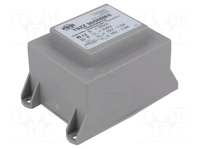 Transformer: encapsulated; 30VA; 230VAC; 15V; 15V; 1A; 1A; PCB; IP00 INDEL TSZZ25/2X15V