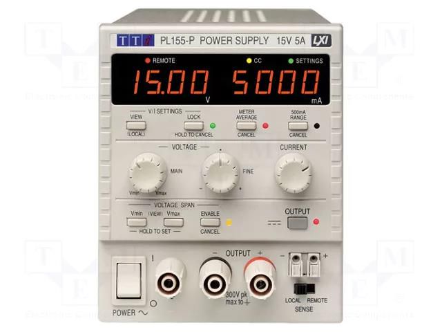 Power supply: laboratory; single-channel,linear; 0÷15VDC; 0÷5A AIM-TTI PL155