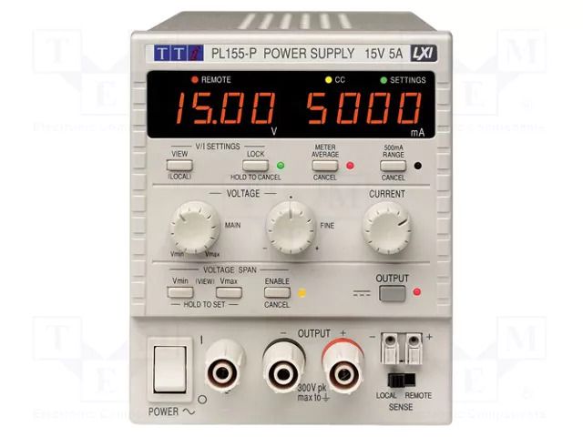 Power supply: laboratory; single-channel,linear; 0÷15VDC; 0÷5A AIM-TTI PL155