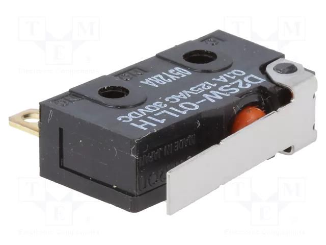 Microswitch SNAP ACTION; 0.1A/125VAC; 0.1A/30VDC; with lever OMRON Electronic Components D2SW-01L1H