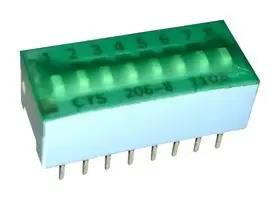 DIP SWITCH, 0.1A, 50VDC, 8POS, THT 206-8ST