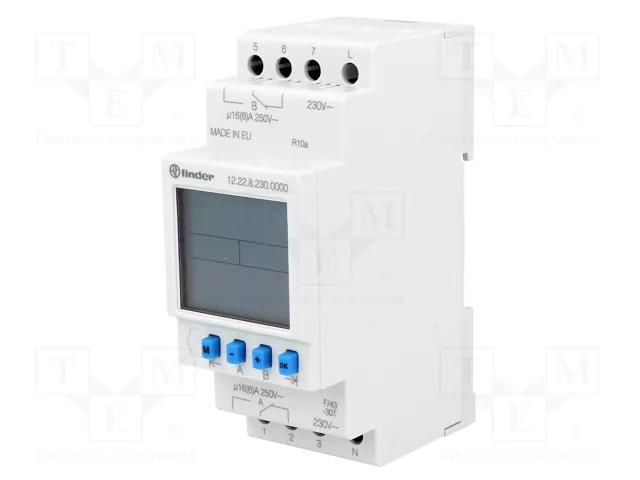 Programmable time switch; Range: 1min÷7days; DPDT; 230VAC; IP20 FINDER 12.22.8.230.0000