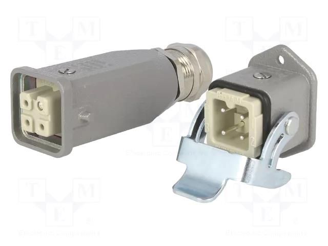 Connector: HDC; male + female; plug + socket,complete set; PIN: 4 HARTING 10200030001