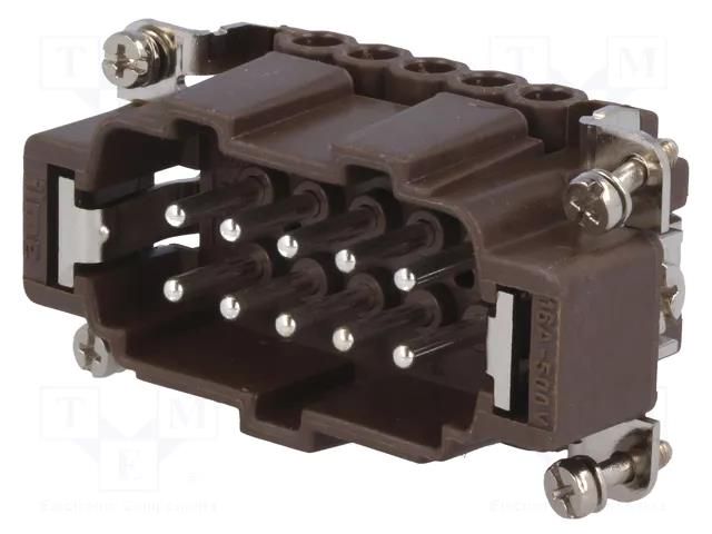 Connector: HDC; male; 180 °C; 16A; 500V; 10+PE; size 57.27; 0.5÷4mm2 ILME CNEM10RY