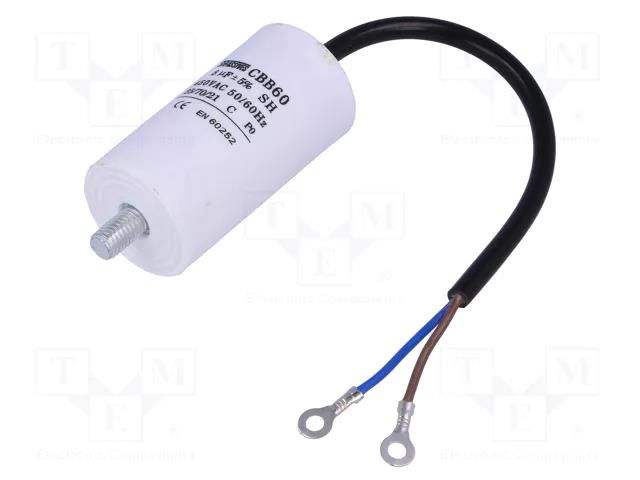 Capacitor: polypropylene; motors, run; 8uF; 450V; Ø35x65mm; ±5% SR PASSIVES CBB60G-8/450