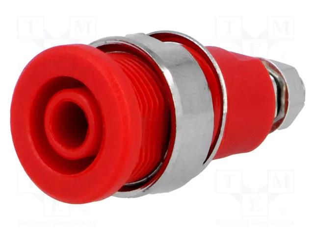 Connector: 4mm banana; socket; 32A; red; nickel plated; insulated AXIOMET BS-324-LS-R