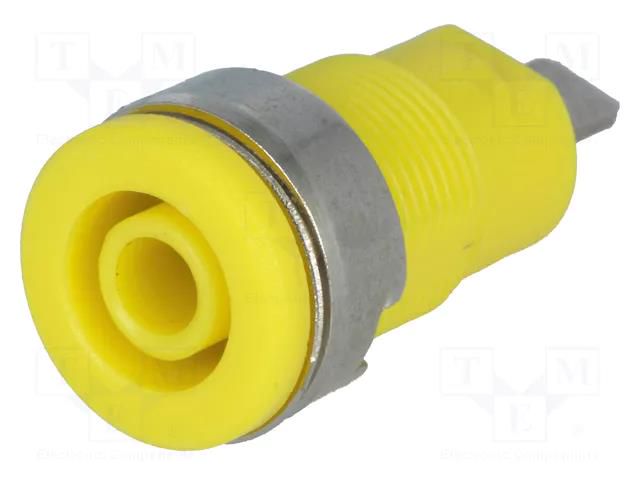 Connector: 4mm banana; socket; 32A; yellow; nickel plated; 23.5mm AXIOMET BS-324-LG-Y