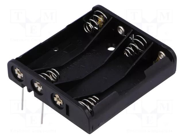 Holder; AAA,R3; Batt.no: 4; for PCB; black COMF BH-441P