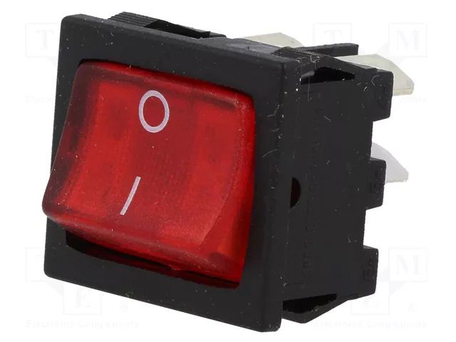 ROCKER; DPST; Pos: 2; ON-OFF; 10A/250VAC; 10A/28VDC; red; neon lamp BULGIN AE-H8653VBNBO