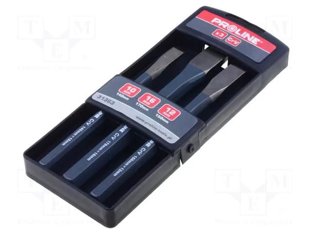 Kit: cold chisels; 140x10mm,150x12mm,170x16mm; plastic cassette PROLINE PRE-CHISEL-SET01