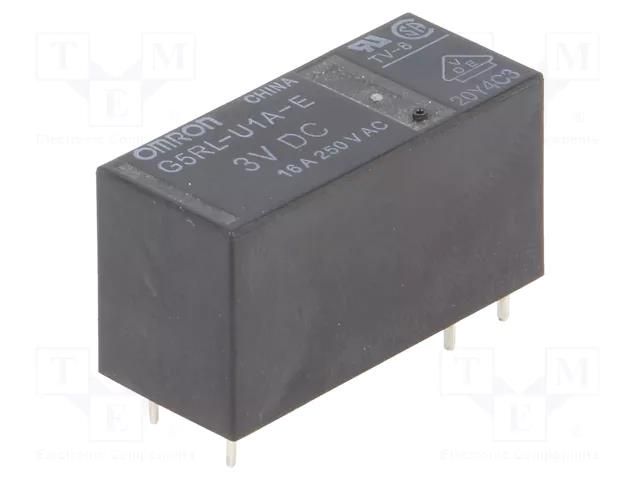 Relay: electromagnetic; SPST; Ucoil: 3VDC; Icontacts max: 16A; PCB OMRON Electronic Components G5RL-U1A-E-3DC
