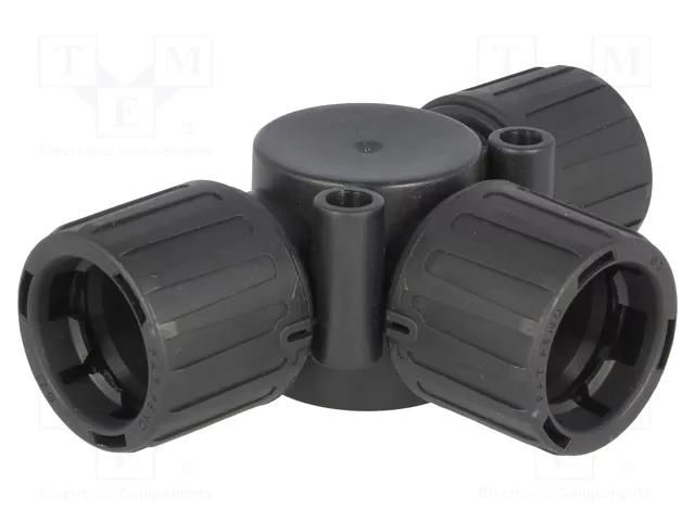 T-connector; polyamide; HelaGuard; IP66; socket 21mm x3; black HELLERMANNTYTON HG21-T