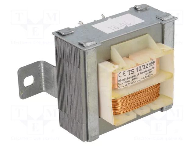 Transformer: mains; 10VA; 230VAC; 18.3V; 8V; 340mA; 700mA; IP00 INDEL TS10/32