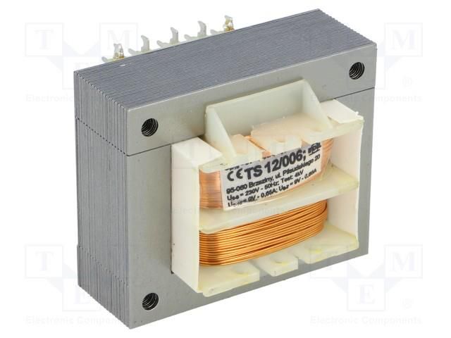 Transformer: mains; 12VA; 230VAC; 9V; 9V; 650mA; 650mA; screw type INDEL TS12/006