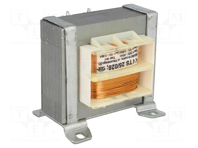 Transformer: mains; 25VA; 230VAC; 15V; 15V; 850mA; 850mA; screw type INDEL TS25/028