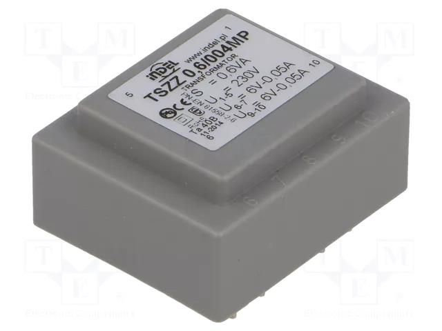 Transformer: encapsulated; 0.6VA; 230VAC; 6V; 6V; 50mA; 50mA; PCB INDEL TSZZ0.5/2X6V