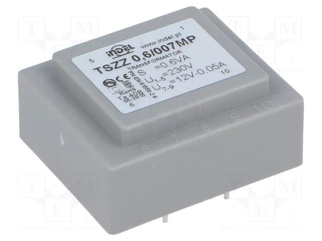 Transformer: encapsulated; 0.6VA; 230VAC; 12V; 50mA; PCB; IP00 INDEL TSZZ0.5/12V