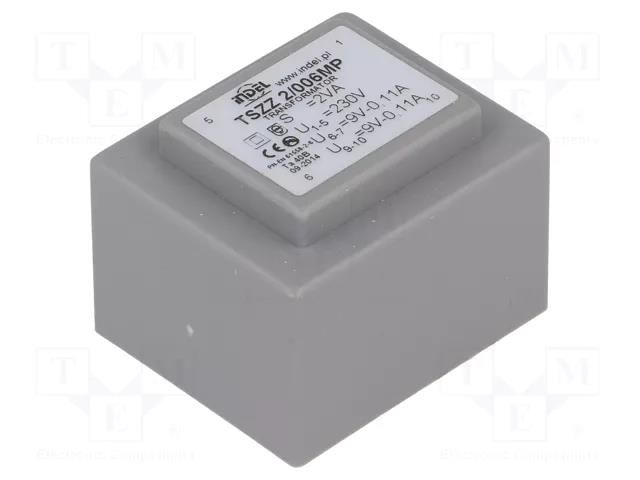 Transformer: encapsulated; 2VA; 230VAC; 9V; 9V; 110mA; 110mA; PCB INDEL TSZZ1.8/2X9V
