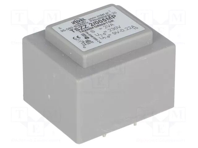 Transformer: encapsulated; 2VA; 230VAC; 9V; 220mA; PCB; IP00 INDEL TSZZ1.8/9V