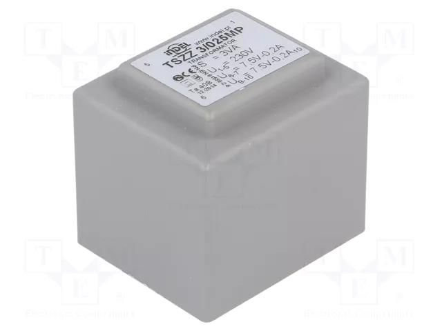 Transformer: encapsulated; 3VA; 230VAC; 7.5V; 7.5V; 200mA; 200mA INDEL TSZZ2.8/2X7.5V