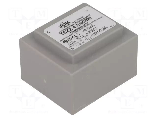 Transformer: encapsulated; 4.5VA; 230VAC; 15V; 300mA; PCB; IP00 INDEL TSZZ4/15V
