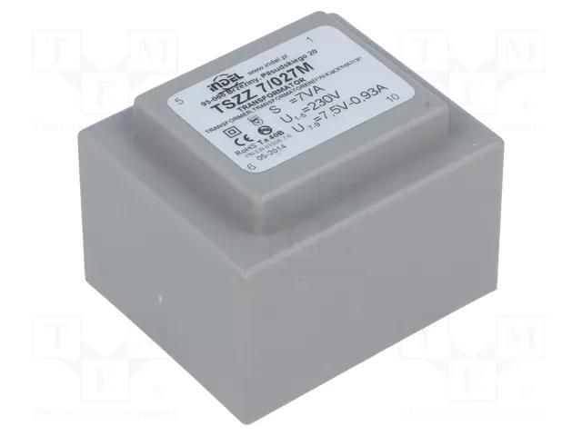 Transformer: encapsulated; 7VA; 230VAC; 7.5V; 930mA; PCB; IP00 INDEL TSZZ6/7.5V