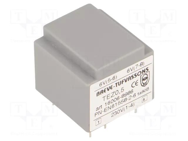 Transformer: encapsulated; 0.5VA; 230VAC; 6V; 6V; 41.6mA; 41.6mA BREVE TUFVASSONS TEZ0.5/D/6-6V