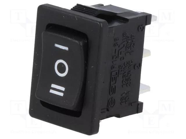 ROCKER; SP3T; Pos: 3; (ON)-OFF-(ON); 10A/250VAC; black; none; 50mΩ SCI RS1366IBB7
