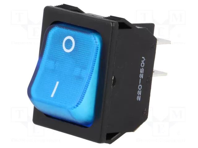 ROCKER; DPST; Pos: 2; ON-OFF; 10A/250VAC; blue; neon lamp; 250V; 50mΩ SCI RS13117BBBL2N2