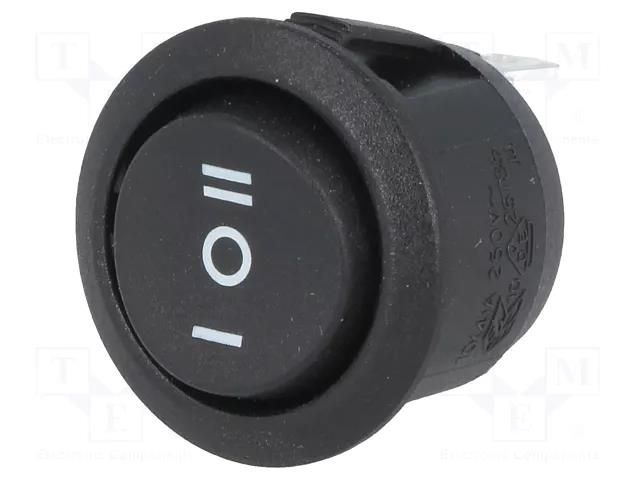 ROCKER; SP3T; Pos: 3; (ON)-OFF-(ON); 10A/250VAC; black; none; 50mΩ SCI R13112I02BB7