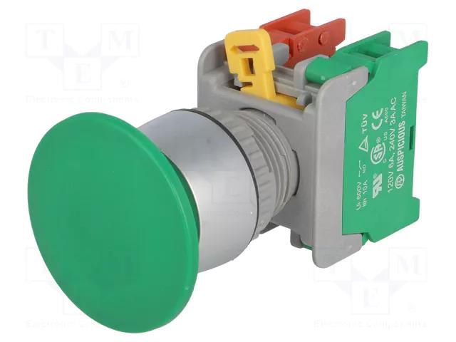 Switch: push-button; 22mm; Stabl.pos: 1; NC + NO; green; none; IP65 AUSPICIOUS EB22-1-O/C-G