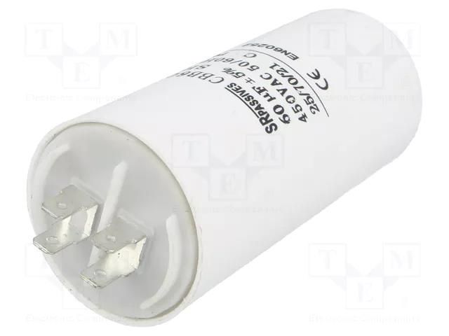 Capacitor: polypropylene; motors, run; 60uF; 450V; Ø50x106mm; ±5% SR PASSIVES CBB60E-60/450