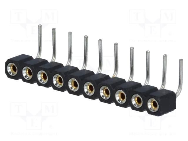 Connector: pin strips; socket; female; PIN: 10; angled 90°; THT CONNFLY DS1002-01-1X10R13